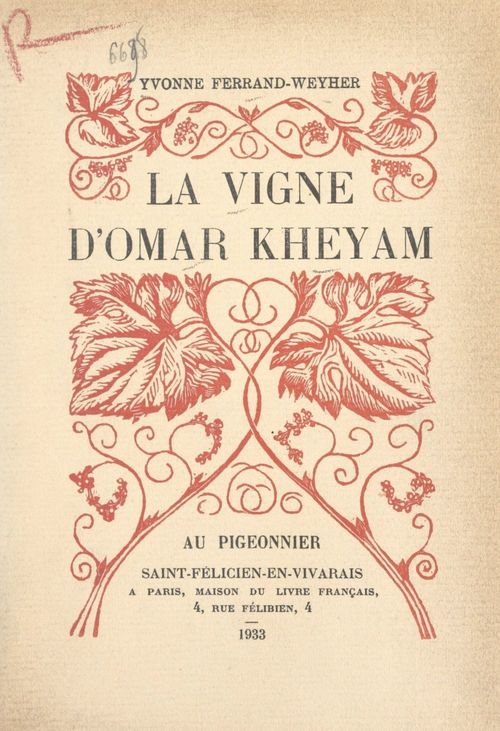 Couverture ebook de La vigne d'Omar Kheyam, de Yvonne Ferrand-Weyher