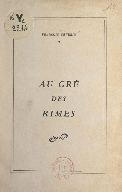 Couverture ebook de Au gré des rimes, de Francois Severin