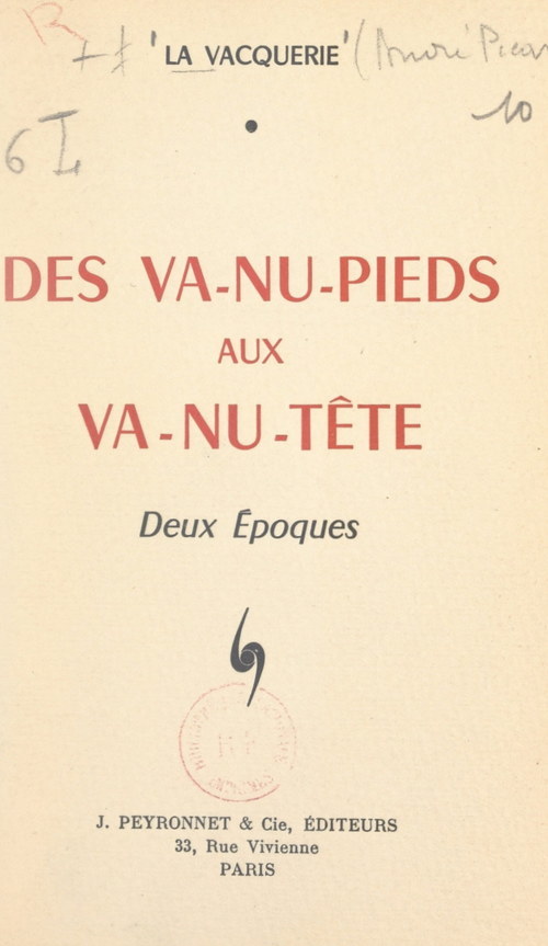 ebook cover of Des va-nu-pieds aux va-nu-tête, deux époques, by Andre Picard De La Vacquerie