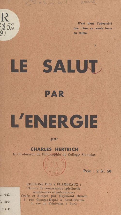 Couverture ebook de Le salut par l'énergie, de Charles Hertrich