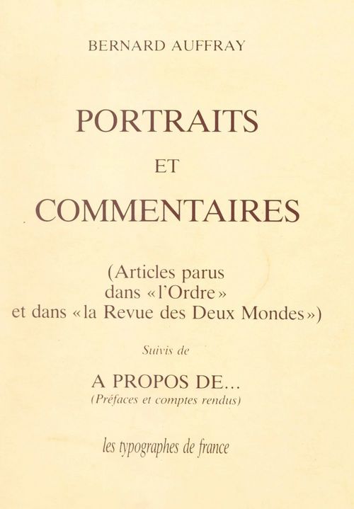 Couverture ebook de Portraits et commentaires, de Bernard Auffray