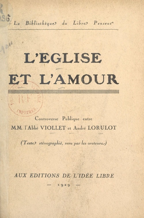 ebook cover of L'Église et l'amour, by Andre Lorulot, Jean Viollet