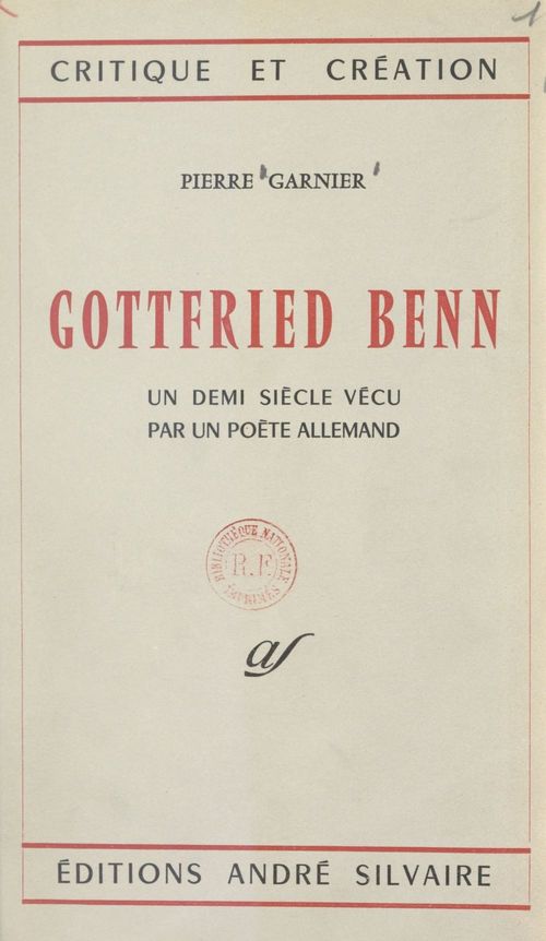 ebook cover of Gottfried Benn, by Pierre Garnier