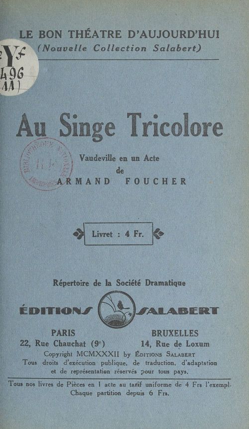ebook cover of Au singe tricolore, by Armand Foucher