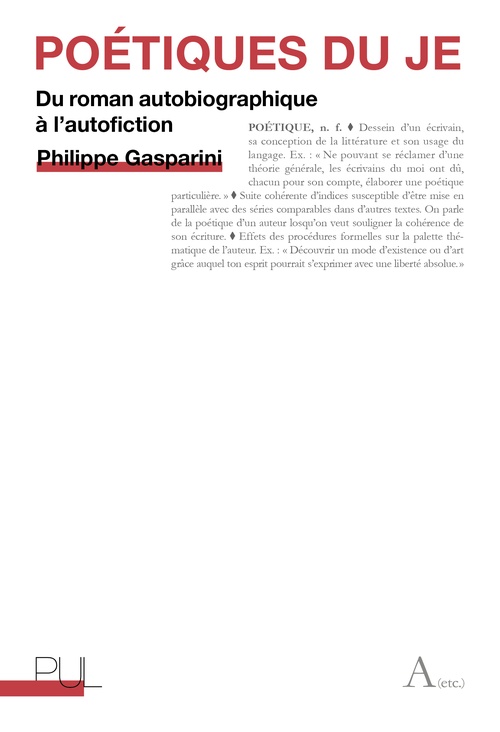 Couverture ebook de Poétiques du je, de Philippe Gasparini