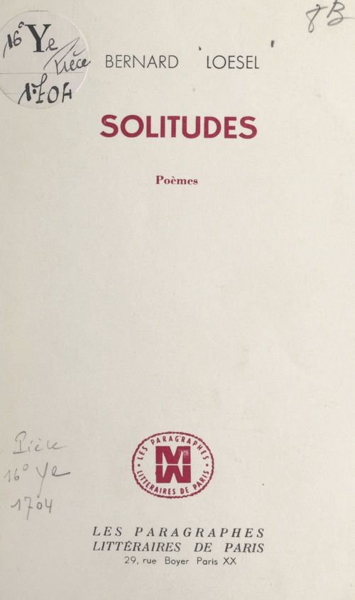 Couverture ebook de Solitudes, de Bernard Loesel