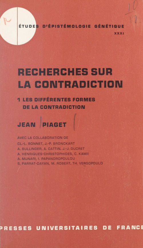 Couverture ebook de Recherches sur la contradiction (1), de Cl.-L. Bonnet, J.-P. Bronckart