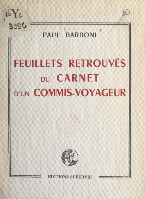 Couverture ebook de Feuillets retrouvés du Carnet d'un commis-voyageur, de Paul Barboni