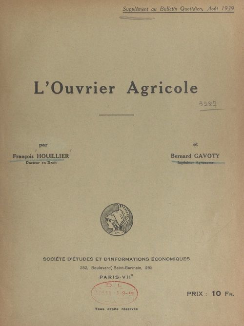 ebook cover of L'ouvrier agricole, by Bernard Gavoty, Francois Houillier