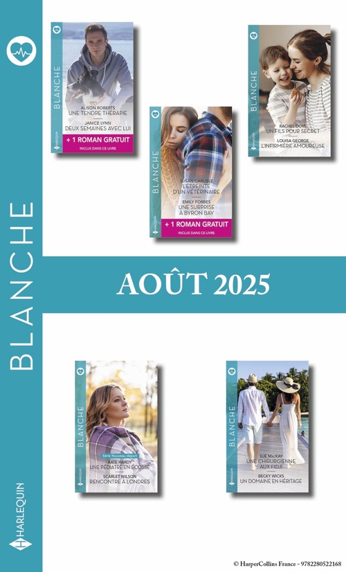 Couverture ebook de Pack mensuel Blanche - 10 romans + 2 titres gratuits (Août 2025), de Collectif