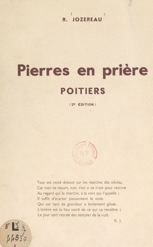 Couverture ebook de Pierres en prière, Poitiers, de R. Jozereau