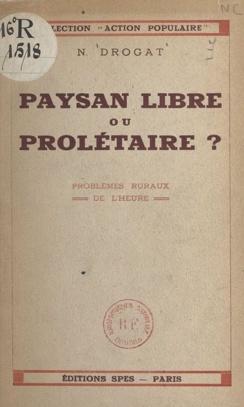 Couverture ebook de Paysan libre ou prolétaire ?, de Noel Drogat