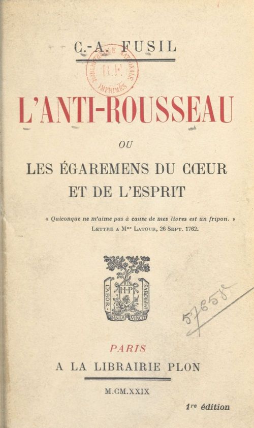 ebook cover of L'anti-Rousseau, by Casimir-Alexandre Fusil