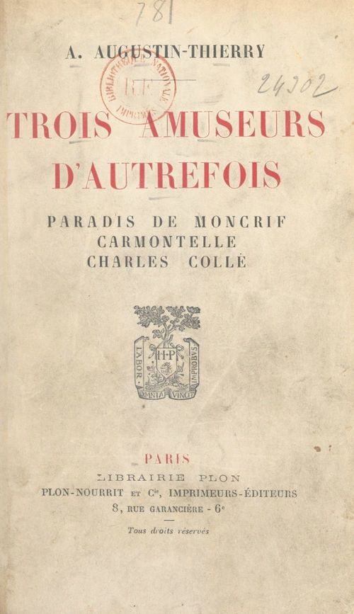 Couverture ebook de Trois amuseurs d'autrefois, de A. Augustin-Thierry