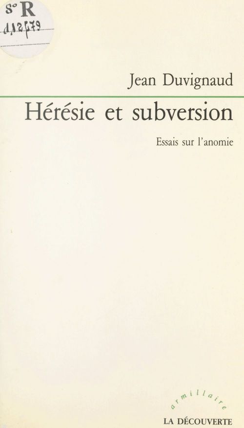 Couverture ebook de Hérésie et subversion, de Jean Duvignaud