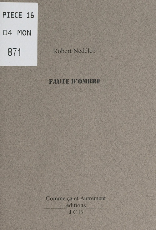 Couverture ebook de Faute d'ombre, de Robert Nedelec