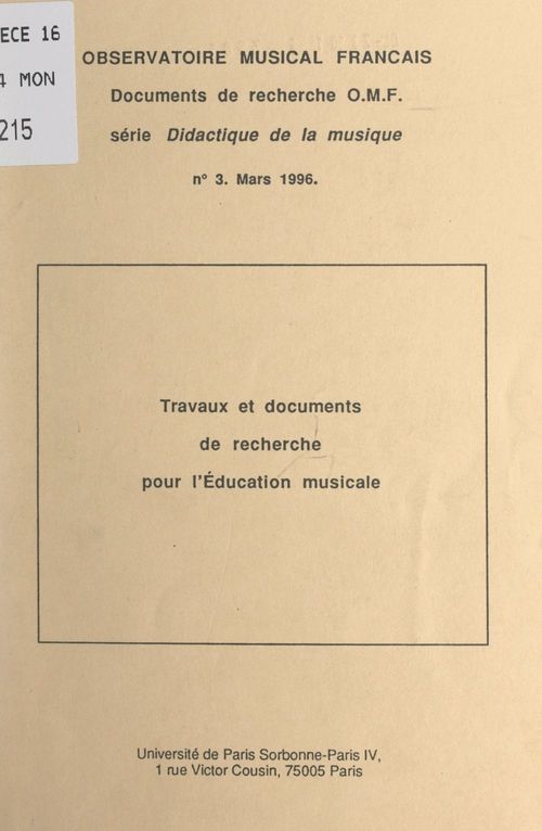 Couverture ebook de Travaux et documents de recherche pour l'éducation musicale, de Christian Goubault, Delphine Beaubat-Perignon, Severine Dumas