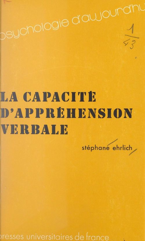 Couverture ebook de La capacité d'appréhension verbale, de Stéphane Ehrlich