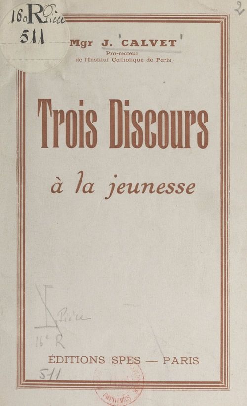 ebook cover of Trois discours à la jeunesse, by Jean Calvet