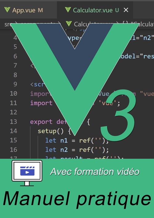 Couverture ebook de Vue.js 3 par la pratique - Avec vidéos, de Michel Martin