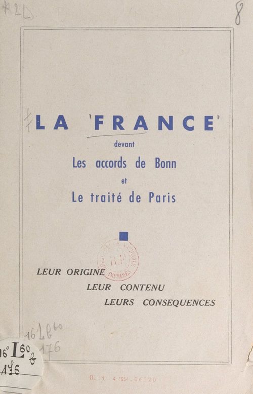 ebook cover of La France devant les Accords de Bonn et le Traité de Paris, by Michel Bruguier