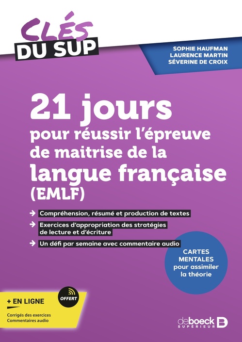 ebook cover of 21 jours pour réussir l´épreuve de maitrise de la langue française (EMLF), by Sophie Haufman, Laurence Martin, Séverine De Croix