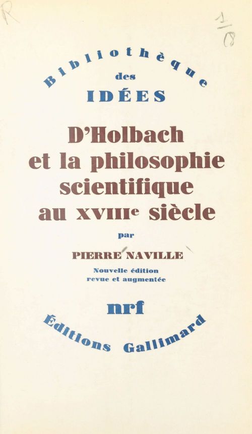 Couverture ebook de D'Holbach et la philosophie scientifique au XVIIIe siècle, de Pierre Naville