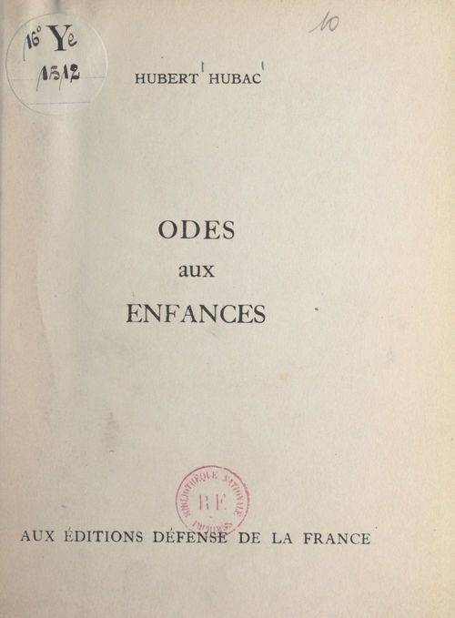 Couverture ebook de Odes aux enfances, de Hubert Hubac
