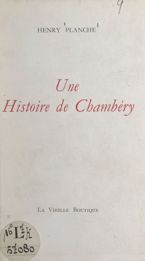 ebook cover of Une histoire de Chambéry, by Henry Planche
