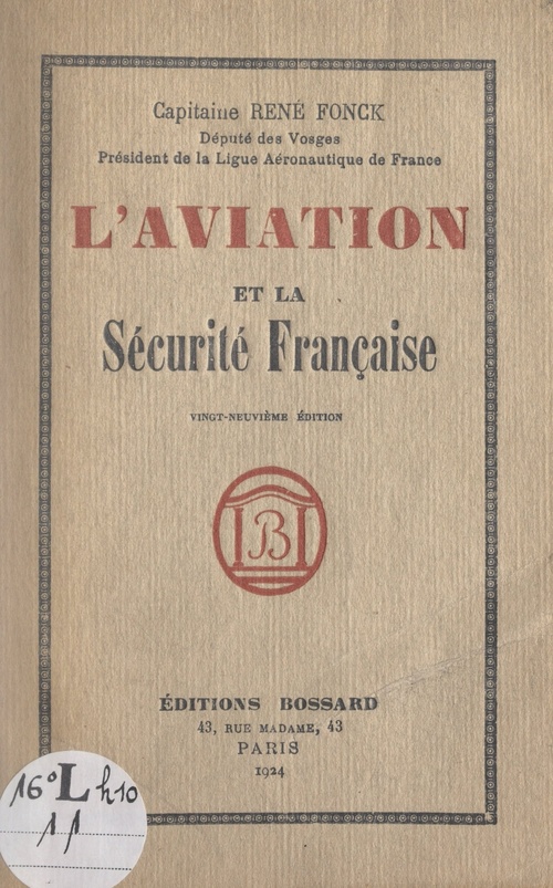 Couverture ebook de L'aviation et la sécurité française, de Rene Fonck