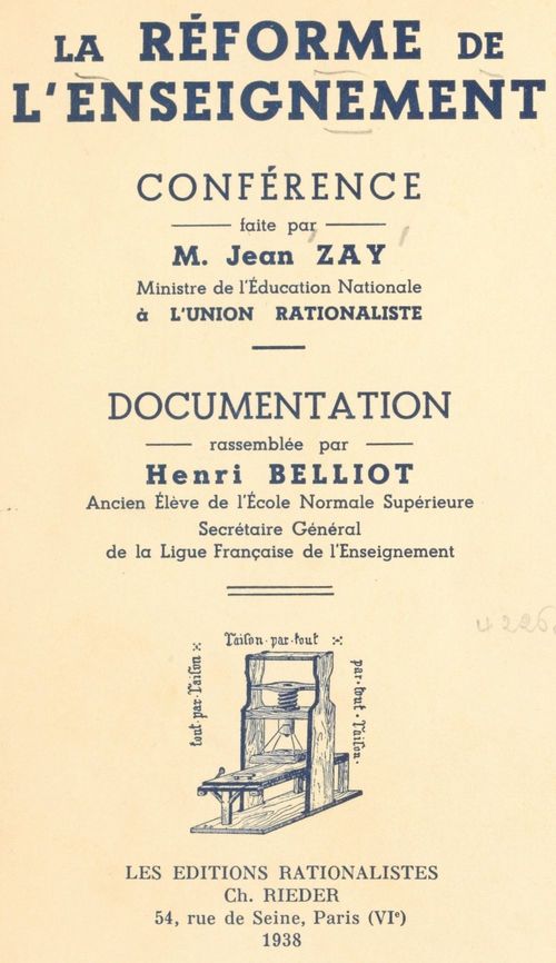 ebook cover of La réforme de l'enseignement, by Henri Belliot, Jean Zay
