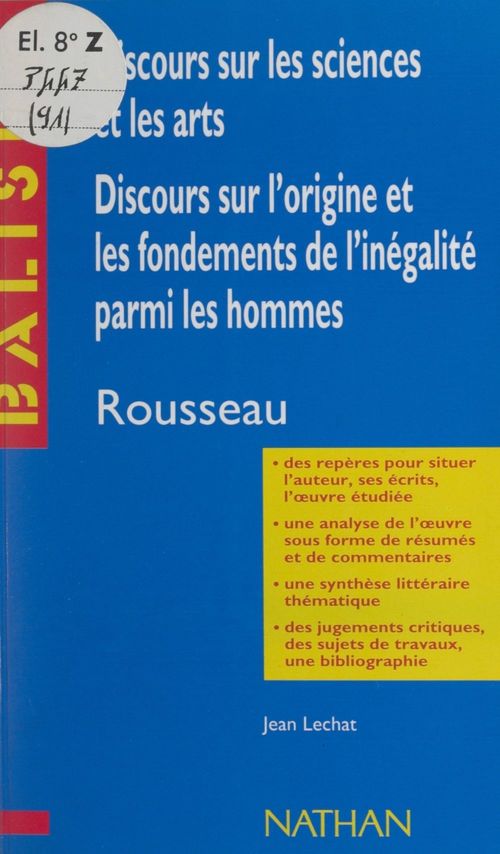 ebook cover of Discours sur les sciences et les arts. Discours sur l'origine et les fondements de l'inégalité parmi les hommes, by Jean Lechat