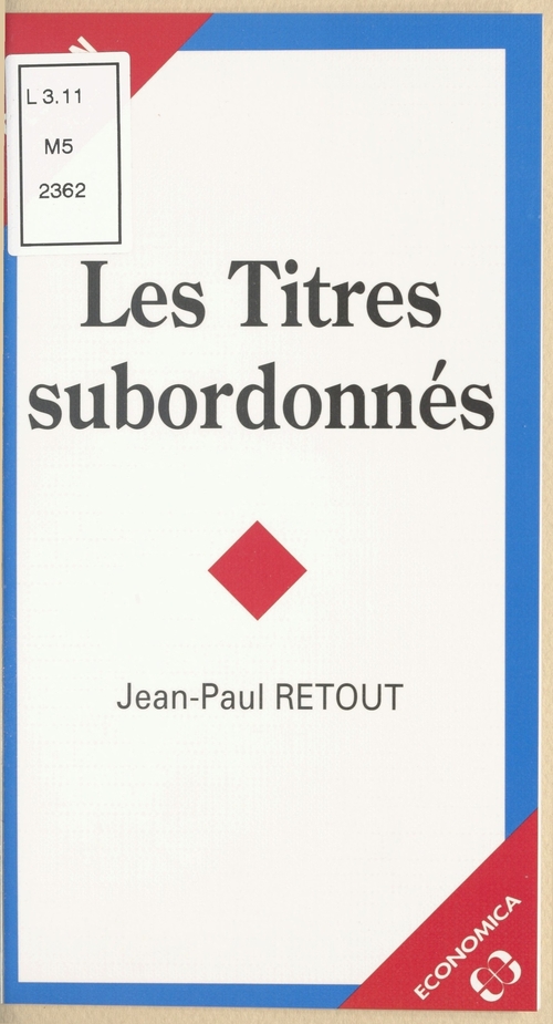 Couverture ebook de Les Titres subordonnés, de Retout/Jean-Paul