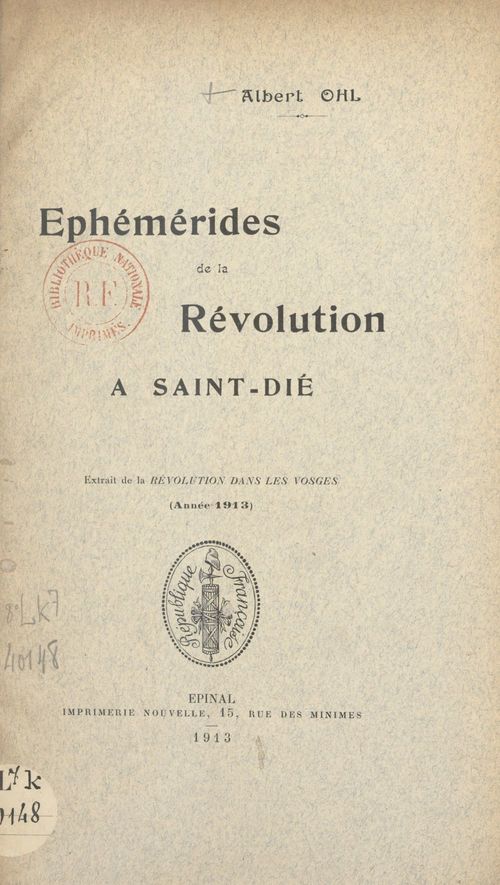 Couverture ebook de Éphémérides de la Révolution à Saint-Dié, de Albert Ohl