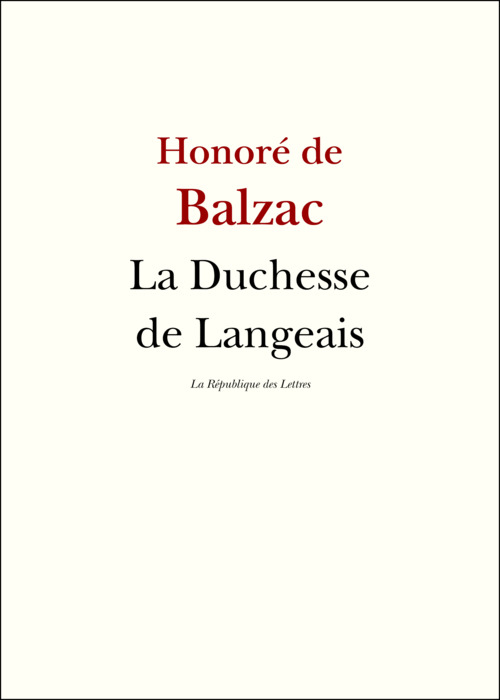 ebook cover of La Duchesse de Langeais, by Honoré de Balzac