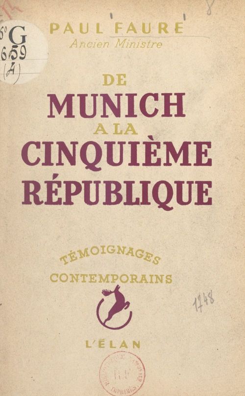 Couverture ebook de De Munich à la Cinquième République, de Paul Faure