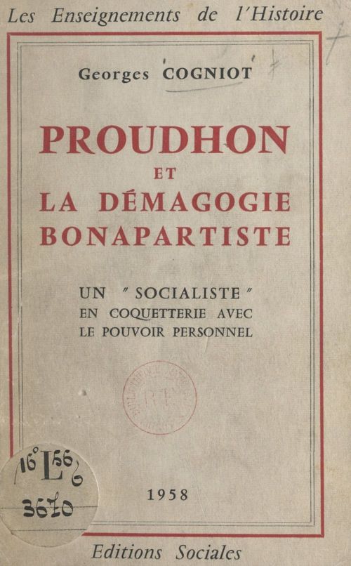 Couverture ebook de Proudhon et la démagogie bonapartiste, de Georges Cogniot