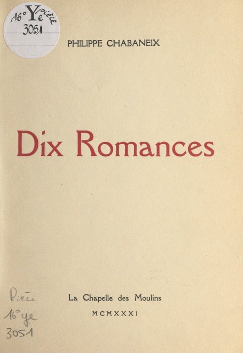 Couverture ebook de Dix romances, de Philippe Chabaneix