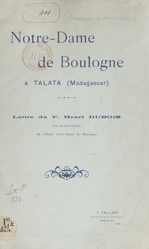 Couverture ebook de Notre-Dame de Boulogne à Talata (Madagascar), de Henri Dubois