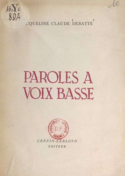 Couverture ebook de Paroles à voix basse, de Jacqueline-Claude Debatte