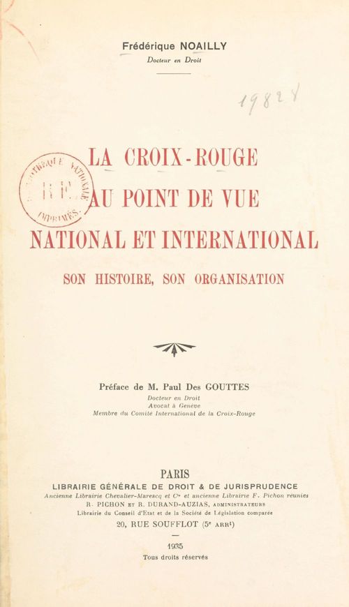 Couverture ebook de La Croix-Rouge au point de vue national et international, de Frederique Noailly
