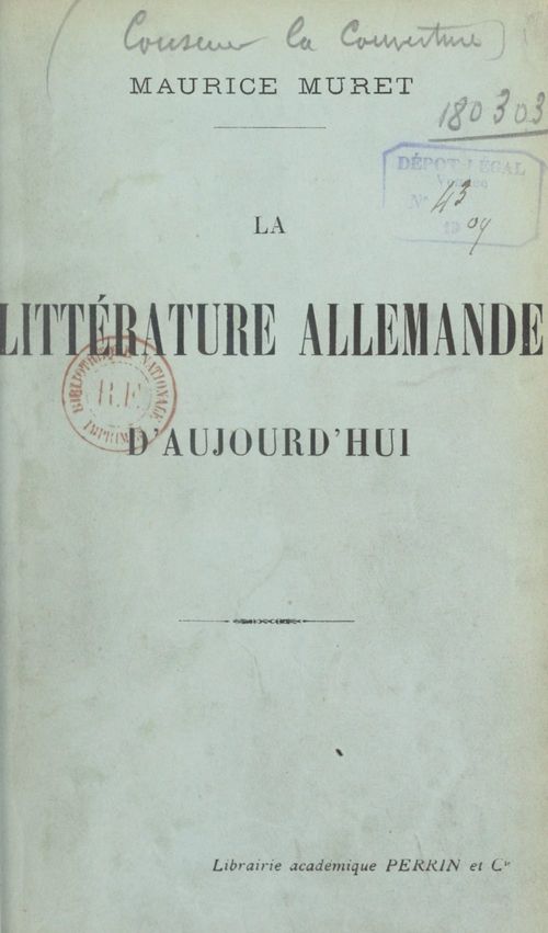 ebook cover of La littérature allemande d'aujourd'hui, by Maurice Muret