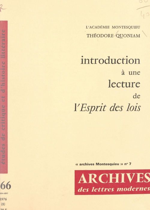 Couverture ebook de Introduction à une lecture de l'esprit des lois, de Theodore Quoniam