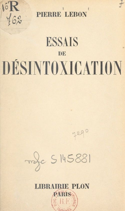 Couverture ebook de Essais de désintoxication, de Pierre Lebon