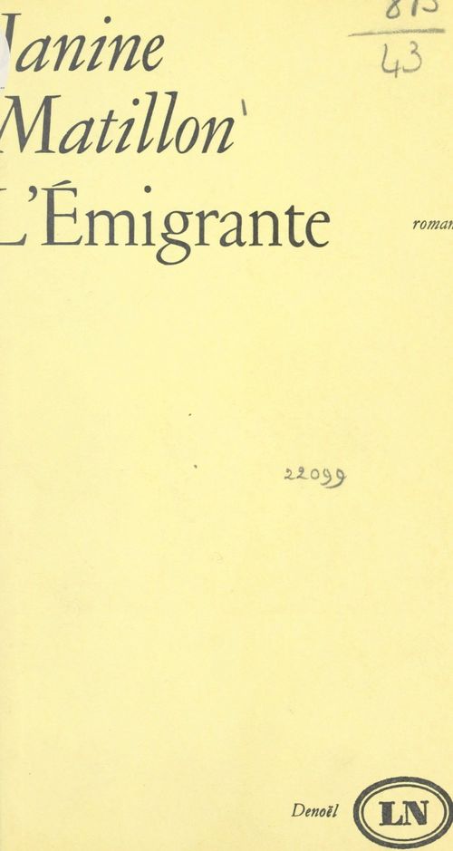 Couverture ebook de L'émigrante, de Janine Matillon