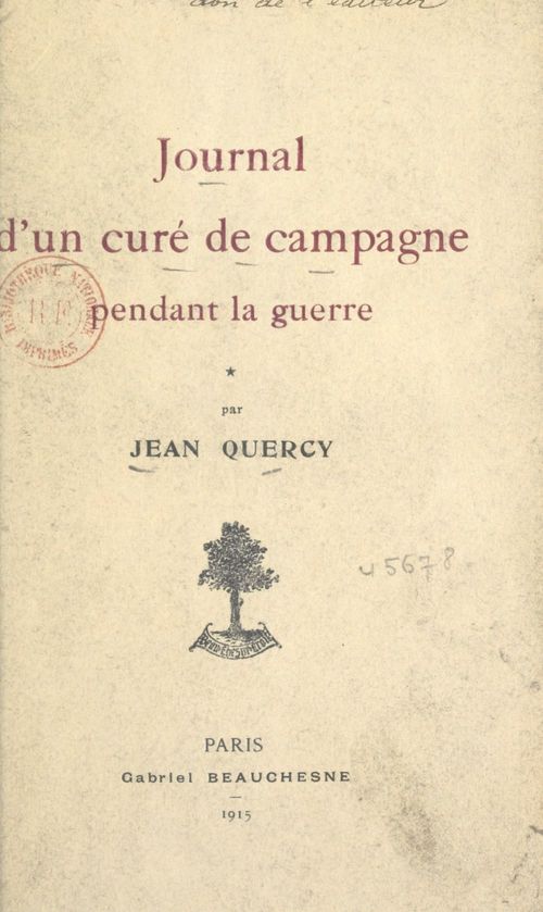 ebook cover of Journal d'un curé de campagne pendant la guerre, by Jean Quercy