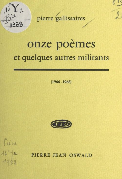 Couverture ebook de Onze poèmes et quelques autres militants (1966-1968), de Pierre Gallissaires