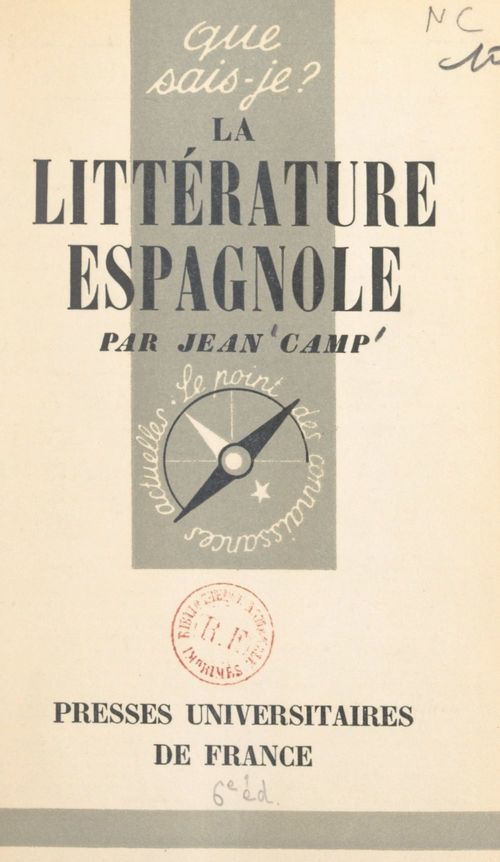 Couverture ebook de La littérature espagnole, de Jean Camp