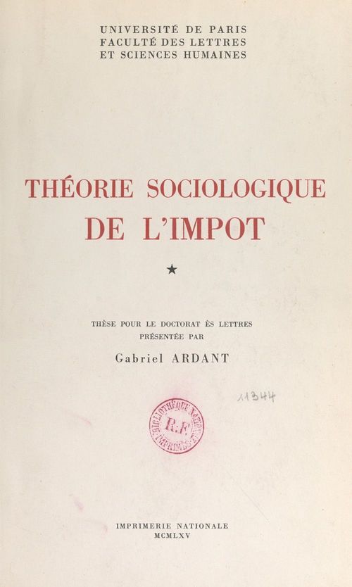 ebook cover of Théorie sociologique de l'impôt, by Gabriel Ardant