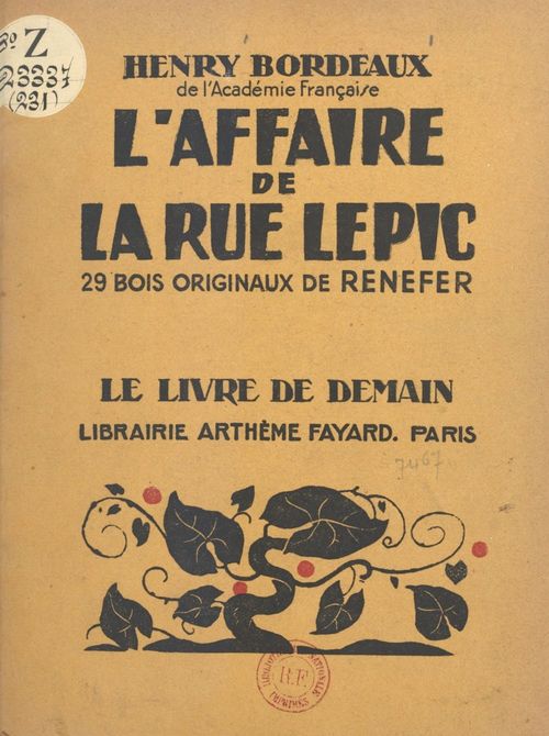 ebook cover of L'affaire de la rue Lepic, by Henry Bordeaux